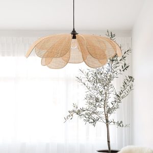 plafonnier en bambou en forme de fleur tissé à la main