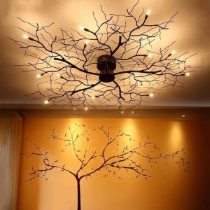 Plafonnier en fer, style branches d’arbre, idéal pour un salon