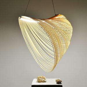 Plafonnier LED suspendu, naturel, en bois au design moderne