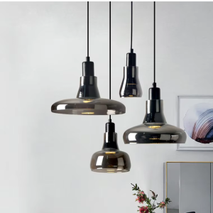 Plafonnier suspendu gris en verre foncé