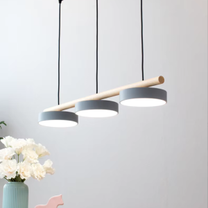 Plafonnier rond à lumière LED en bois massif